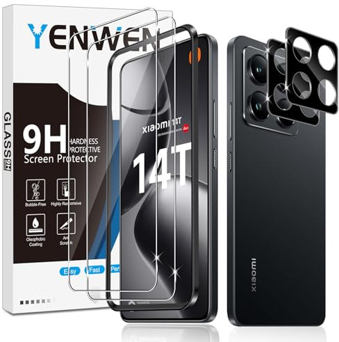 Yenwen Protector de Pantalla para Xiaomi 14T 5G, 2 Piezas Cristal Templado con 2 Piezas Protector de Lente de Cámara para Mi 14T 5G, 9H Dureza Ultra Resistente Vidrio Templado