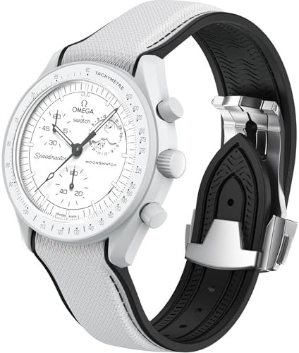 REBANDACE Ersatzarmband für Omega X Swatch MoonSwatch, MoonSwatch, 20 mm, gebogene Schnalle, kompatibel mit Omega Swatch MoonSwatch, Speedmaster, für Damen und Herren, 20 mm, Medium, Silikon, Kein
