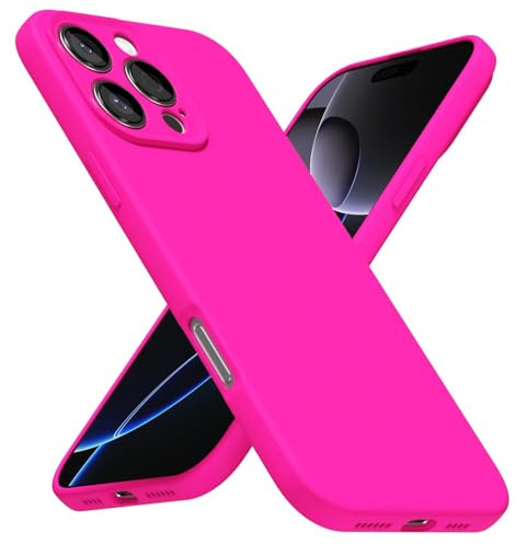 LoeoeL for iPhone 16 Pro Max Phone Case Silicone, Fluorescent Neon Hot Pink Bright Color Matte TPU, Minimalist Ultra Thin Slim Soft Rubber Gel Girly Cute Case for Women Men, Camera Cover Protection