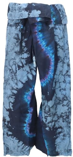 GURU SHOP Batik Thai Fischerhose aus Baumwolle, Wickelhose, Yogahose - Dunkelblau, Herren/Damen