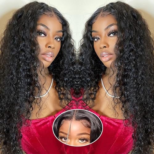 5x5 HD Lace Closure Wigs Curly Human Hair Wear and Go Glueless Wigs Human Hair Pre Plucked Pre Cut 180% Density Deep Wave Lace Front Wigs for Black Women No Glue Needed 22 Inch