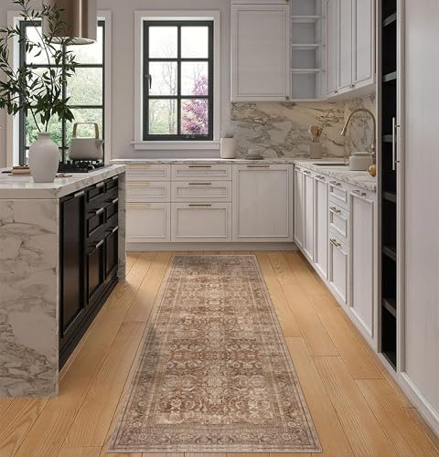 vivorug Läufer, 60 x 200 cm, Vintage, waschbar, rutschfest, Läufer für Flur, Küche, Eingangsbereich, Waschküche, Teppich, Flur, Läufer braun