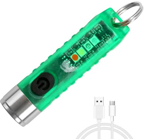 Mini Torch LED Super Bright 400LM USB-C LED Rechargeable Pocket Keychain Torch with UV Red Blue Light IP65 Waterproof 6 Modes Keyring Flashlight with Magnet for Night Camping (Green)