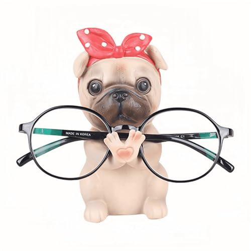 AMJDGEU Brillenrahmen Netter Tier Brillenhalter für Home Office Schreibtisch Dekoration Geschenk (Mops)