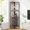 Warmiehomy Corner Wine Rack Free Standing Home Bar Drinks Cabinet for Living Room Kitchen Dining Room Office, Wooden Industrial 4-Tier Floor Wine Cabinet with 18 Wine Bottle Holder, Wine Glass Rack
