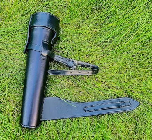 Saddle Flask Leather Cased Saddle Hip Flask Black Leather Cased Hunt Mounted Stainless Steel Baton Fox Hunting Horse Riding (Black)