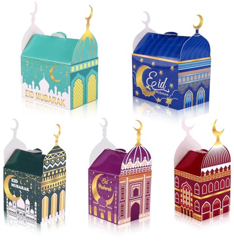 30pcs Coffret Cadeau Ramadan, Coffrets Cadeaux Eid Mubarak Pliables Boîte à Cadeaux pour Cadeaux Boîtes à Cadeaux en Papier Boîtes Eid Al Fitr pour Fête Musulmane Bonbons Gâteaux Cadeaux