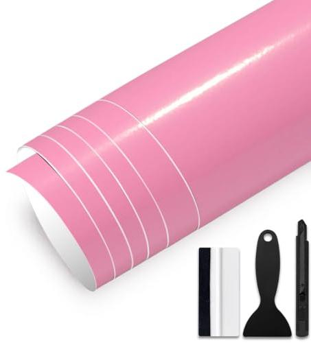 GRTHTATI 30cm x 150cm Autofolie Glanz Auto File Selbstklebende Car Wrapping Folie mit Luftkanälen Blasenfreie Auto Folierung für Motorrad, Fahrrad, DIY (Rosa Glanz, 30cm x 150cm)