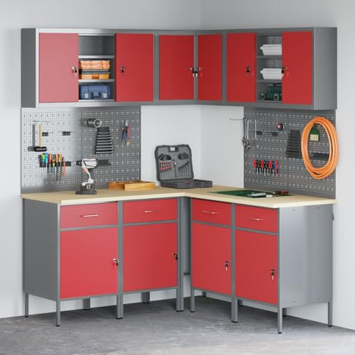 Set de bureau et panneau perforé de 12 pièces rouge en MDF et métal