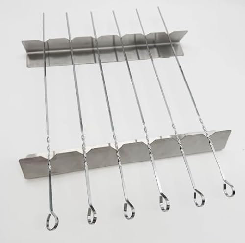 LEKEFETO - Juego de 2 brochetas para barbacoa, 6 brochetas de acero inoxidable, juego de brochetas de acero inoxidable y metal, con estante fijo, pinchos para carne y verduras
