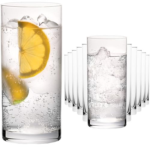 PLATINUX Juego de vasos rectos de 250 ml (máx. 300 ml), juego de 12 vasos de cristal para zumo de agua, vasos de té helado, aptos para lavavajillas