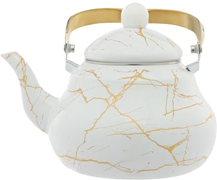 Hervidor de agua esmaltado 2L, tetera nostálgica retro, hervidor de agua de inducción, pequeña olla de agua para cocina, hogar, restaurante, cafetería, cocina de gas, cocina de inducción, color blanco