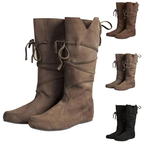 Generisch Stivali medievali rinascimentali da uomo, stile retrò, medievale, punk, stivali da cavaliere, morbidi, comodi, in pelle, per il tempo libero, imbottiti, antiscivolo, Z1 Kaki, 37 EU