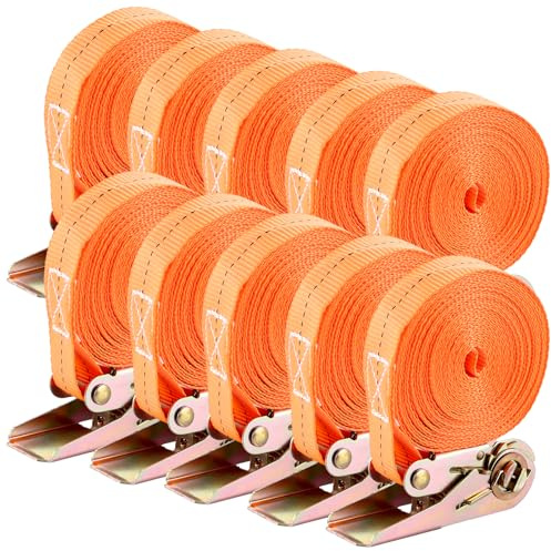 VIDETOL 10 Stück Spanngurte mit Ratsche ohne Haken, 6M x 25mm Verstellbarer Ratschengurt Tragkraft 800KG, Orange Zurrgurte mit Ratsche für Gepäckpakete, Umzug, Feste Ladung