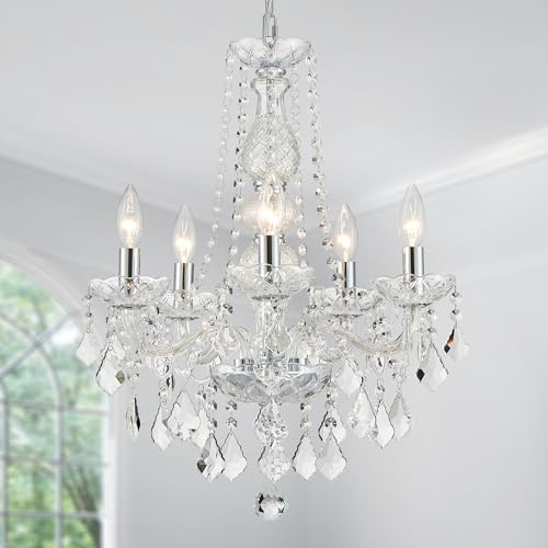 WUZUPS cristallo 5-luce candela lampadario pendente Flushmount lampada a soffitto moderno illuminazione per camera da letto corridoio bar cucina bagno, H 63.5 cm x L 50.8 cm, cromo, base E14