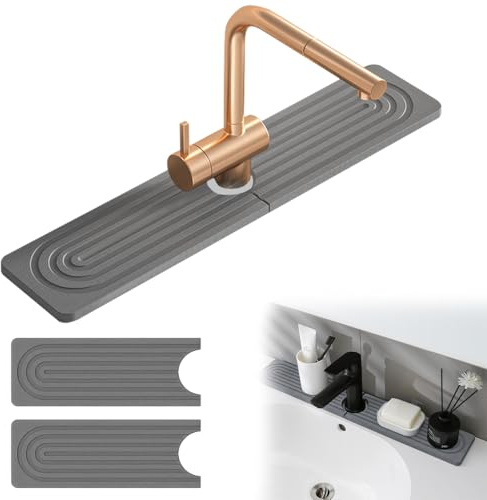 Tapis de Robinet pour Évier de Cuisine 45x10cm Contour de Robinet Absorbant | Diatomite Séchage Rapide, Contour de Robinet de Cuisine