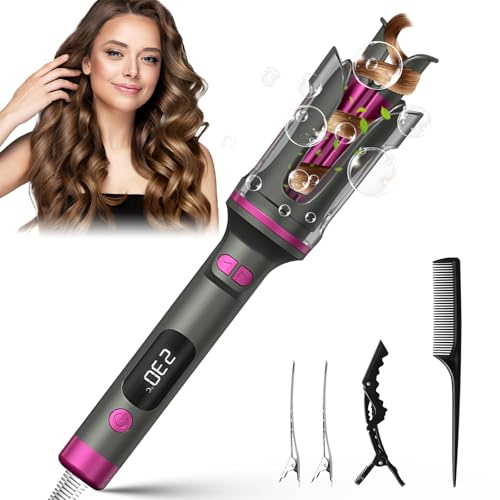 HyAdierTech Rizador de Pelo Automatico, Rizador Pelo Ondas con 6 Niveles de Temperatura Ajustables 130-230°C, Recubrimiento Cerámico, Diseño Antiquemaduras, Fácil de Usar (Morado)