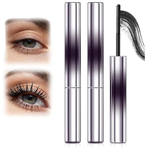Iron Wand Mascara, Wasserdicht, Verbesserte Metallstab-Mascara, Langlebige 3D-Wimpern Mit Natürlicher Länge, Wischfest, Kein Abblättern, Klumpenfrei(Black*2)