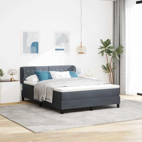 Hoopleep Dunkelgraues Boxspringbett mit Matratze, 160 x 200 cm Kingsize, Samtbezug, verstellbares Kopfteil, Stabiler Holzrahmen, moderner Stil für Schlafzimmer