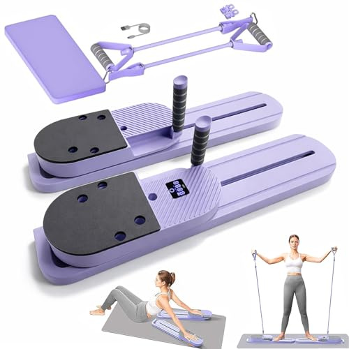 Pilates Board Für Zuhause Faltbar Mit Widerstandsbändern Multifunktionales Pilates Reformer Board Für Ganzkörpertraining Rutschfestes Pilates Trainingsgerät Home Gym Fitness Gerät - Lila