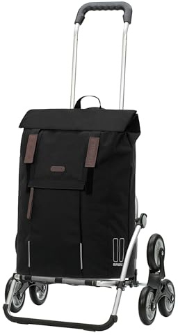 ANDERSEN Einkaufstrolley - Treppensteiger Royal Shopper Basil City schwarz | ideal für Treppen, aus Alu, hohe Tragkraft, bis 50 kg - Tasche wasserdicht, Innenfach, Reflektoren, 50 L
