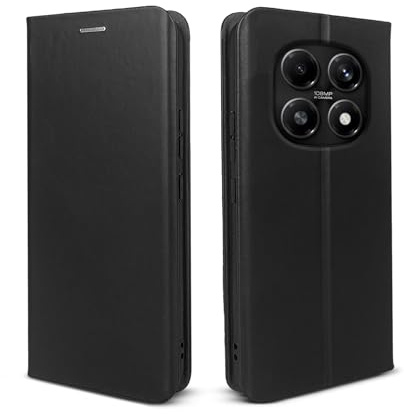 phase9 Echtleder Handyhülle für Xiaomi Redmi Note 15/15 5G Klapphülle Leder Case Hülle Magnetverschluss RFID-Schutz Kartenfächer Geldfach Standfunktion Schutzhülle Datenschutz Schwarz