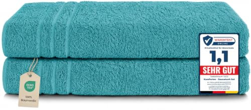 Komfortec 2er Saunahandtuch Set XXL 80x200 cm, 100% Baumwolle | Große Saunatücher aus 100% Baumwolle, XXL Set, Saugstark, Flauschig und Schnelltrocknend, Aqua