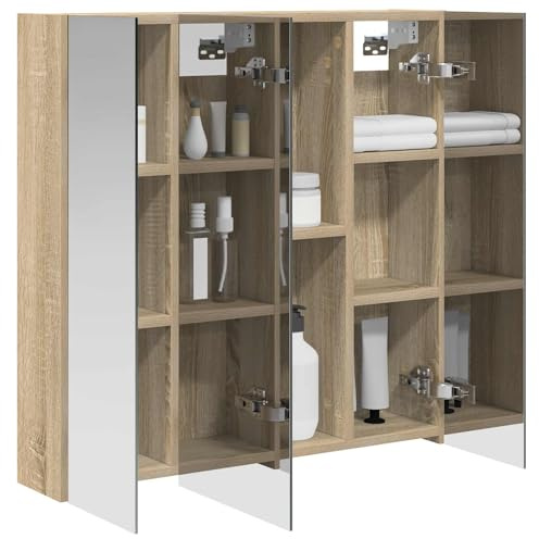 vidaXL Badezimmerspiegelschrank Sonoma-Eiche 70 x 14,5 x 70 cm, Badezimmer Aufbewahrung, rechteckiger Schrank, modernes Design, platzsparender Wandspiegel, verstellbares Regal, Organizer