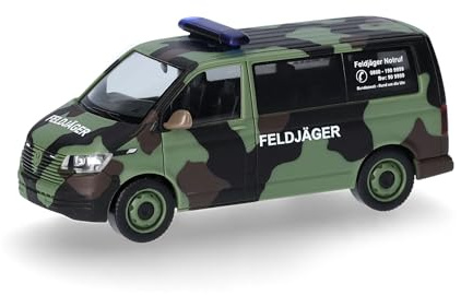 Herpa Modellauto VW T 6.1 Bus Feldjäger, Flecktarn, Miniatur im Maßstab 1:87, Military, Sammlerstück, Made in Germany, Modell aus Kunststoff