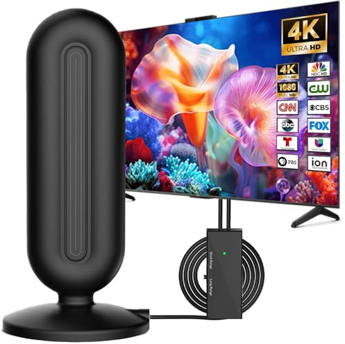 Indoor TV Aerial, 2026 Upgraded Digital TV Aerials Indoor with Signal Booster, 360 Degree Omnidirectional TV Antenna Indoor for Smart TV, 4K 1080P HD Freeview Local Channels, 16.4ft Coaxial Cable