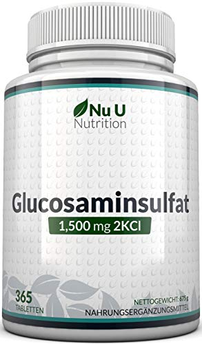 Glucosamin Sulfat 1500mg 2KCI Hochdosiert - 365 Tabletten - Versorgung für ein Jahr - Hochwertig - Von Nu U Nutrition