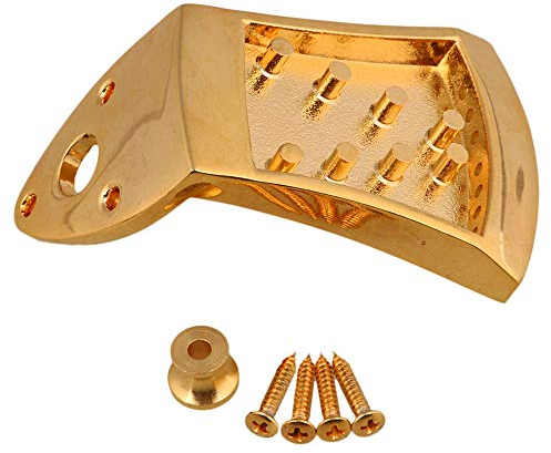 Yibuy 75x45x9mm Goldene Metall Dreieck Mandoline Saitenhalter Teile für 8 String Mandoline Gitarre mit Schrauben