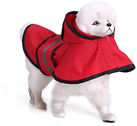 Hunde Regenmantel mit Kapuze und sicheren reflektierenden Streifen, ultraleichte atmungsaktive 100% wasserdichte Regenjacke für kleine Hunde