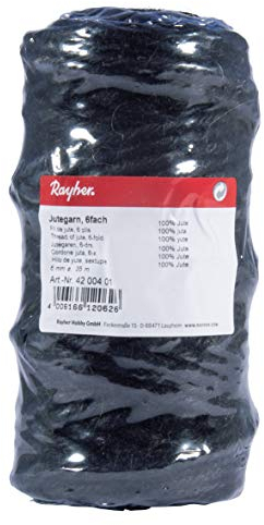 Rayher 4200401 Jutegarn, 6fach, 6mm ø, Spule 35m, schwarz
