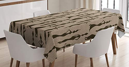 ABAKUHAUS afrikanisch Tischdecke, Frau Carry Wasser Vasen, Schmutzabweisend Pflegeleicht Waschbar Druck Mit Klaren Farben ohne Verblassen, 140 x 200 cm, Dunkelbraun Beige