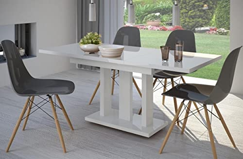 Endo-Moebel Esstisch Appia 130cm - 210cm erweiterbar ausziehbar Säulentisch Küchentisch | Tischbeine Matt (Weiß Hochglanz)