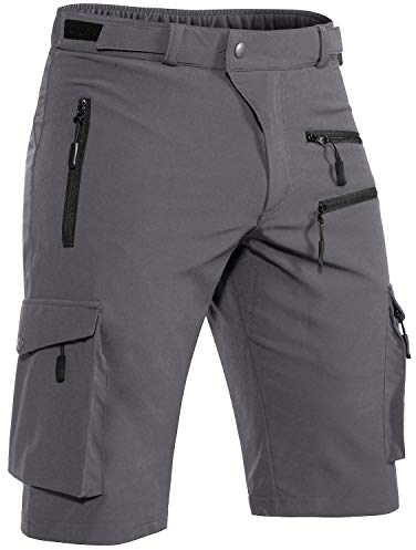 Hiauspor Shorts Herren, Sommer Leichte Schnelltrocknend mit 5 Taschen Cargo Bermuda Wanderhose Sport Chino Trekking Outdoor MTB Hose Männer Kurz Atmungsaktiv Stretch (Grau, 2XL)