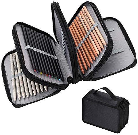 72 Inserting Paint Brush Holder Storage Colouring Pencils Organiser Portable Large Capacity Pencil Pen Case 4 Layers Pencil Bag Pouch Holder with Zipper Pencil Wrap for School Office Artist Boys Art