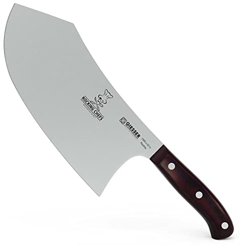 Giesser depuis 1776 - fabriqué en Allemagne - Couteau de chef chinois 22 cm Rocking Chefs, PremiumCut Butcher No 1, hachoir, Micarta, rouge, riveté, inoxydable, couteau à griller allemand tranchant