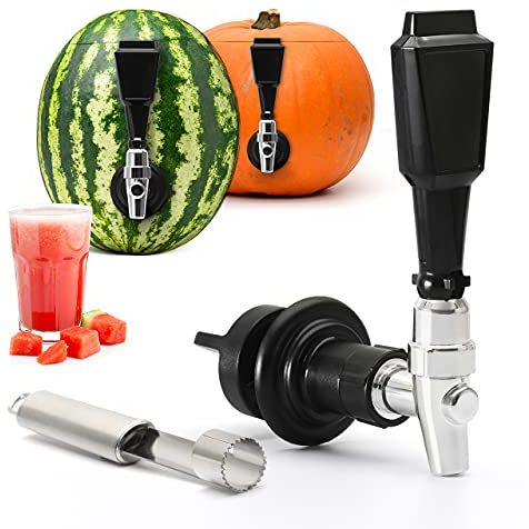 Bar Amigos Wassermelonen Zapfhahn Spender Set, Obstfass und Entkernwerkzeug ideal für Kürbis, Party, Getränke, Ananas, Eistee, Alkohol, Getränke, Cocktails, Saft, DIY Zapfhahn