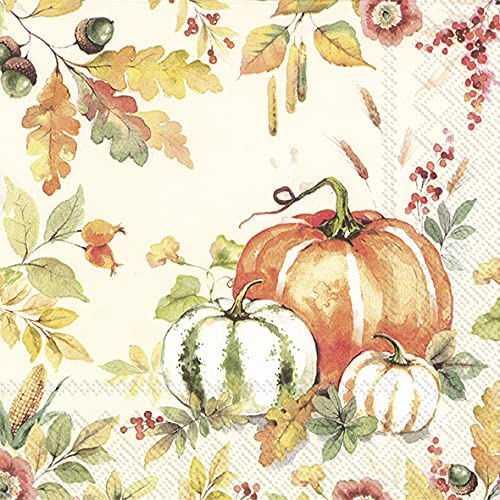 20 Servietten Kürbisse um Herbstblätter | Thanksgiving | Herbst | Tischdeko 33x33cm