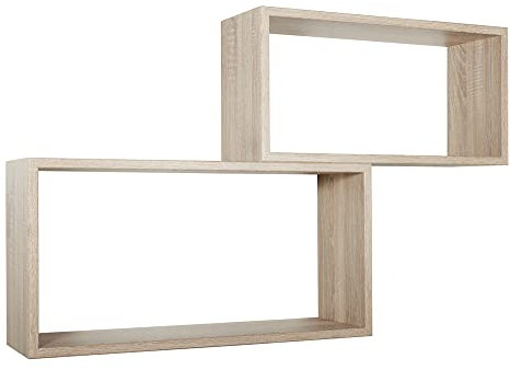 MODULARREDO | BIS RETTANGOLO BISLUNGO Set di 2 Mensole da Muro, Pensile Bagno, Mensola da Parete, 70x35 p20 cm e 60x30 p20 cm, Kit Tasselli Incluso, Rovere Sagerau - Made in Italy
