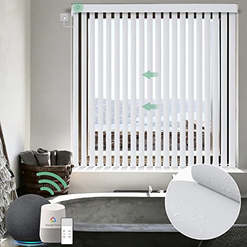 Yoolax Elektrischer Lamellenvorhang mit Fernbedienung Smarte Vertikaljalousie Gardine WiFi Alexa Kompatibel für Wohnzimmer Büro, Nach Maß (Vinyl-Weiß)