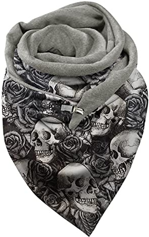 WWricotta Écharpe pour Femme Halloween Hiver imprimé tête de Mort Bouton Enveloppement Doux décontracté Chaud écharpes châles Écharpe Anniversaire Enfant 5 Ans Chiot Identification Cadeau Pas Cher