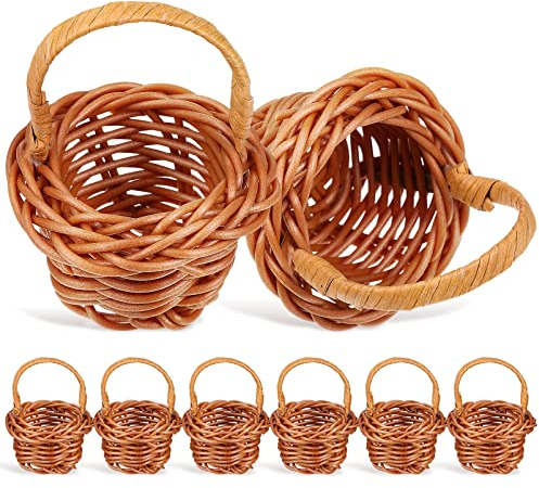 Yardwe 8 Stück Mini-Gewebte Körbe Miniatur-Picknickkörbe Mit Griffen Bauernhaus Kleiner Korb Hochzeit Süßigkeiten Geschenkkörbe Winzige Körbe Für Hochzeit Weihnachtsbaumschmuck