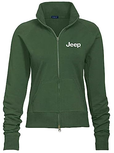 Jeep Fleece-Jacken für Damen, Text-Logo, durchgehender Reißverschluss, Vordertaschen, Damenjacke, Olivgrün, Medium