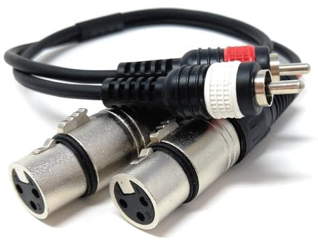 DRUT 30cm Twin 2 x XLR Female Sockets to 2 x RCA Phono Male Plugs Shielded Stereo Audio Cable Compatible with Mixers, Amplifiers, Music Instruments 1ft