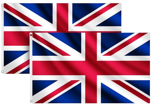 COCOSY 2 Stück Großbritannien Fahne - 90 x 150 cm 100% Polyester Großbritannien Flagge mit Messing-Ösen - Wetterfeste & Langlebige UK United Kingdom Großbritannien Flagge für Sport & Feierlichkeiten