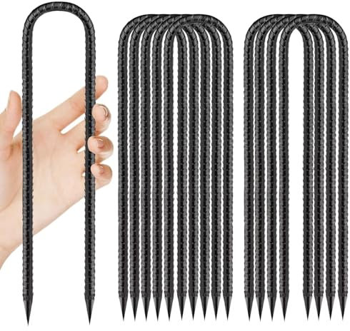 Erdanker-Bodenanker-30CM-Lang,U-förmige Bodenanker Heringe Schwarz,10StüCk Zeltheringe Metall Stark Anti-Rost für Stabil Trampolin Zelt Garten Camping Outdoor Hühnerstall Feste Wasserleitungen
