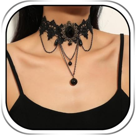 Handcess Gothic Spitze Choker Halskette Schwarz Strass Anhänger Halskette Kette Hohle Choker Halsketten für Frauen
